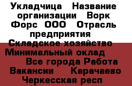 Укладчица › Название организации ­ Ворк Форс, ООО › Отрасль предприятия ­ Складское хозяйство › Минимальный оклад ­ 30 000 - Все города Работа » Вакансии   . Карачаево-Черкесская респ.,Карачаевск г.